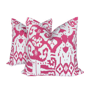 Brunschwig and Fils Island Ikat Hot Pink and White Pillow Covers- 22" PAIR -China Seas