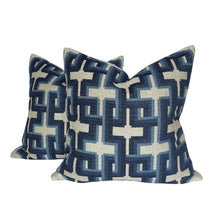 Load image into Gallery viewer, Jim Thompson Langham Blue and White Art Deco Pillow Covers-22&quot; PAIR