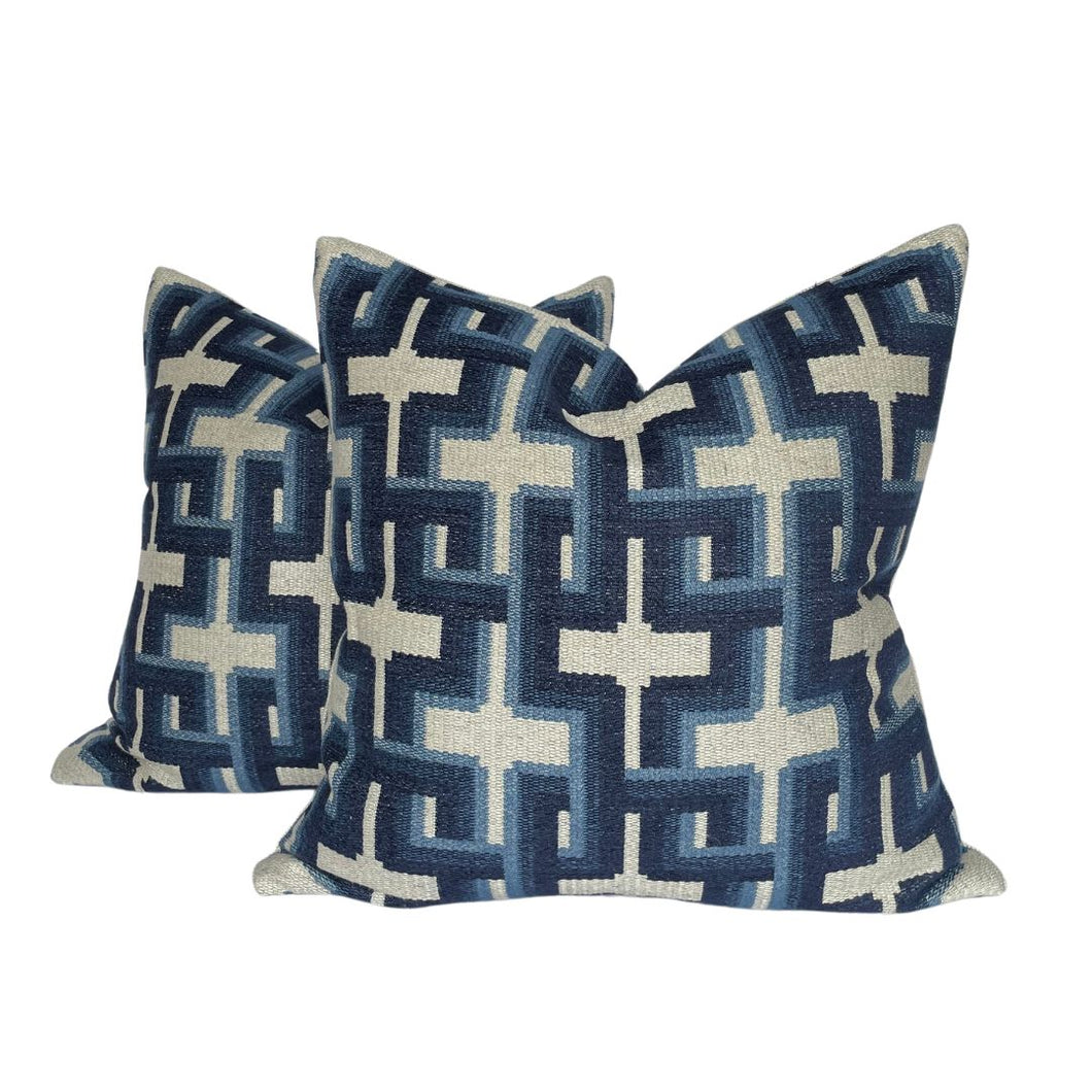 Jim Thompson Langham Blue and White Art Deco Pillow Covers-22