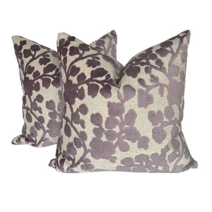 Blossom Cut Velvet-lavender Pillow Covers with Belgian Linen Backing- 22" PAIR