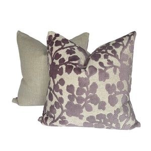 Blossom Cut Velvet-lavender Pillow Covers with Belgian Linen Backing- 22" PAIR
