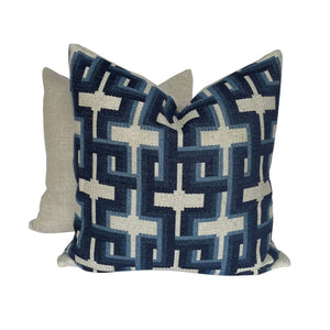 Jim Thompson Langham Blue and White Art Deco Pillow Covers-22" PAIR