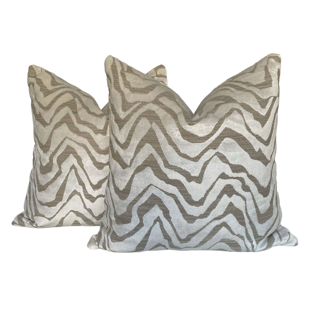 Ivory Animal Stipe Cut Velvet Pillow Covers- PAIR