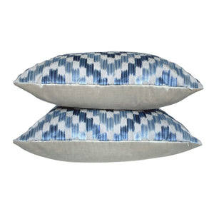 Blue Silk Flamestitch Chevron Velvet Pillow Covers- PAIR