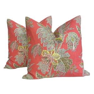 Kravet Ishana Floral Festival- Coral Pillow Covers- PAIR