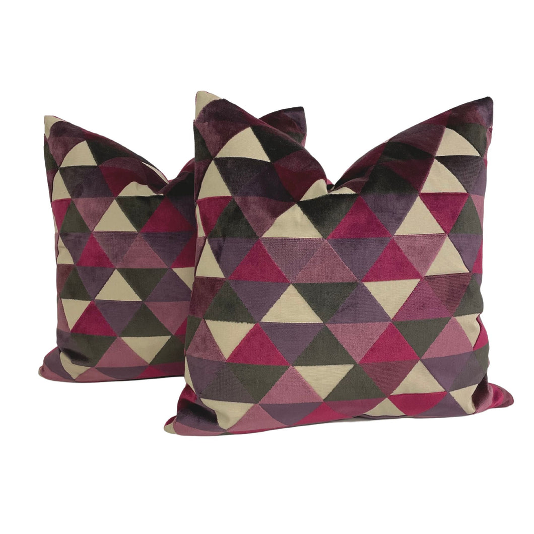 Purple/ Berry Geometric Cut Velvet Pillow Covers- PAIR