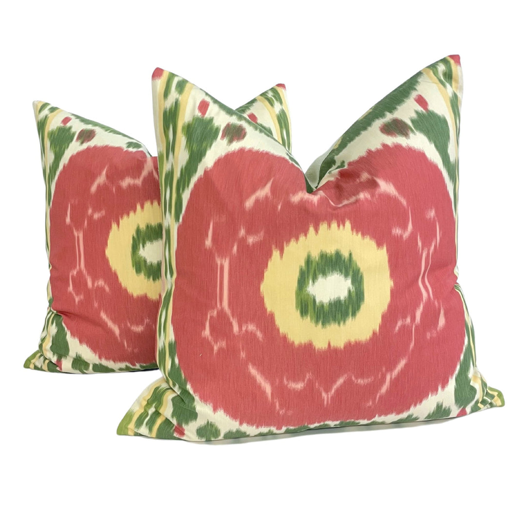 Schumacher Samarkand Ikat II- Watermelon Pillow Covers- PAIR