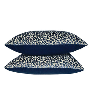 Colefax and Fowler- Wilde Navy Leopard Cut Velvet Pillow Covers- PAIR