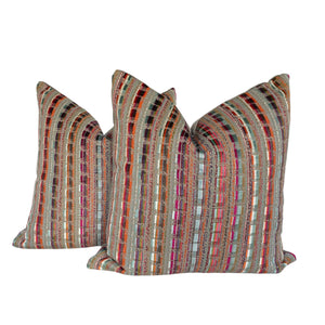 Multicolor Broken Stripe Epingle/ Cut Velvet Pillow Covers- PAIR