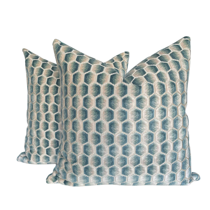Grandeur- Iris Geo Cut Velvet Pillow Covers- PAIR