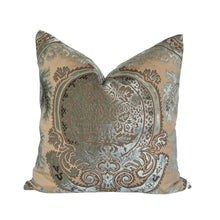 Load image into Gallery viewer, Medallion Silk Velvet- Aqua/ Taupe Pillow Covers-PAIR