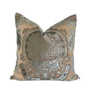 Medallion Silk Velvet- Aqua/ Taupe Pillow Covers-PAIR