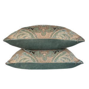 Medallion Silk Velvet- Aqua/ Taupe Pillow Covers-PAIR