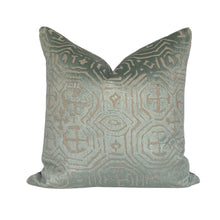 Load image into Gallery viewer, Aqua Geometric Cut Velvet Pillow Covers- PAIR