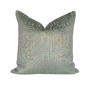 Aqua Geometric Cut Velvet Pillow Covers- PAIR