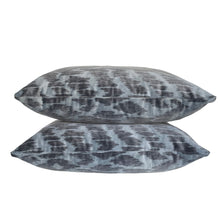 Load image into Gallery viewer, Slate Blue Flamestitch Luxe Ikat Velvet Pillow Covers- PAIR
