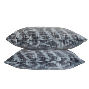 Slate Blue Flamestitch Luxe Ikat Velvet Pillow Covers- PAIR