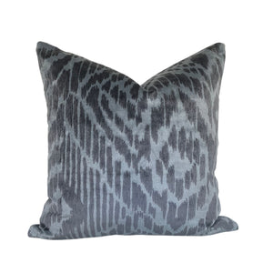 Slate Blue Flamestitch Luxe Ikat Velvet Pillow Covers- PAIR