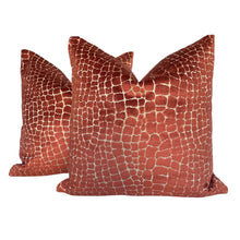 Load image into Gallery viewer, Rust Crocodile Cut Velvet Pillow Covers- PAIR