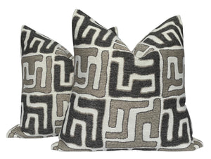 Gray and Tan Kuba Inspired Pillow Covers- PAIR