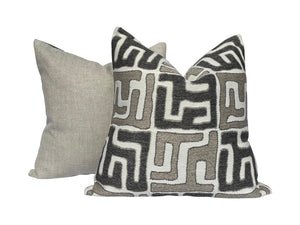 Gray and Tan Kuba Inspired Pillow Covers- PAIR