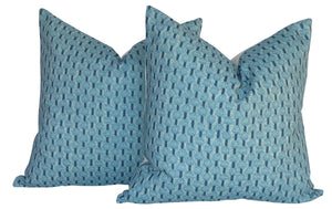 PAIR of 22" Michael Smith "JASPER" Printed Linen Pillow Covers - Teal Blue