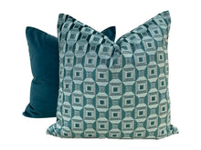 Load image into Gallery viewer, Teal Geometric Cut Velvet Pillow Covers-PAIR