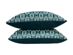 Teal Geometric Cut Velvet Pillow Covers-PAIR