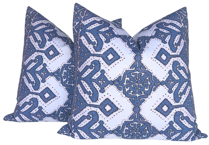 Tilton Fenwick Pombal- Blue and Blush Pillow Covers- PAIR