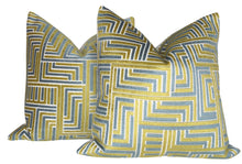 Load image into Gallery viewer, Teal and Chartreuse Geometric Cut Velvet Pillow Covers- PAIR