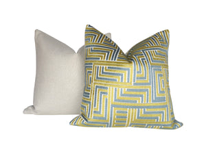Teal and Chartreuse Geometric Cut Velvet Pillow Covers- PAIR
