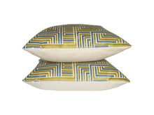 Load image into Gallery viewer, Teal and Chartreuse Geometric Cut Velvet Pillow Covers- PAIR