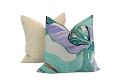Load image into Gallery viewer, Teal and Periwinkle Abstract Floral Pillow Covers- PAIR