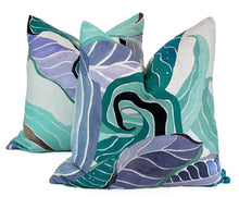 Load image into Gallery viewer, Teal and Periwinkle Abstract Floral Pillow Covers- PAIR